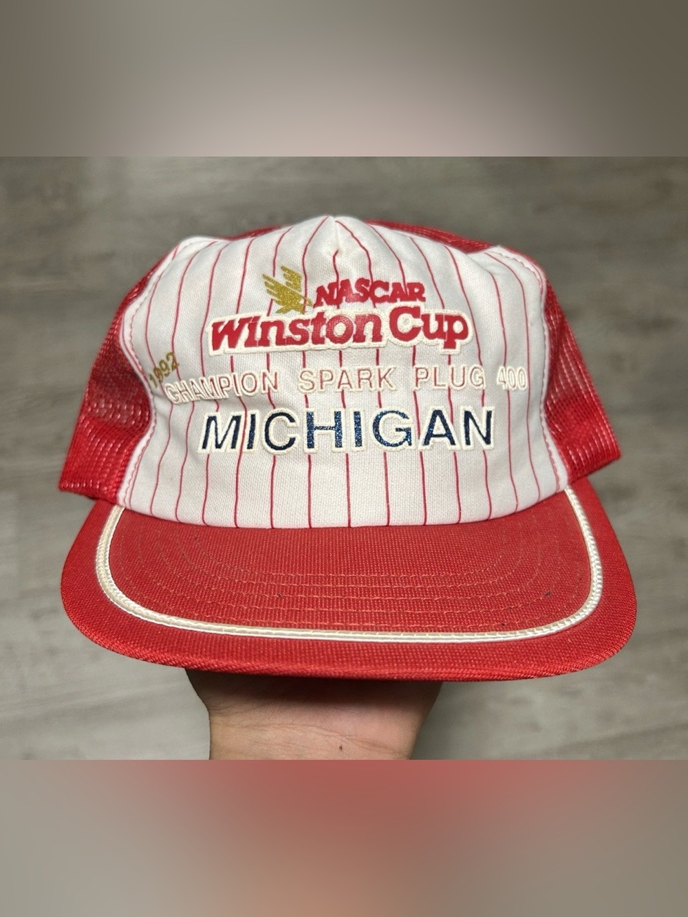 Vintage 1993 NASCAR Winston Cup Michigan Red & White Trucker Hat